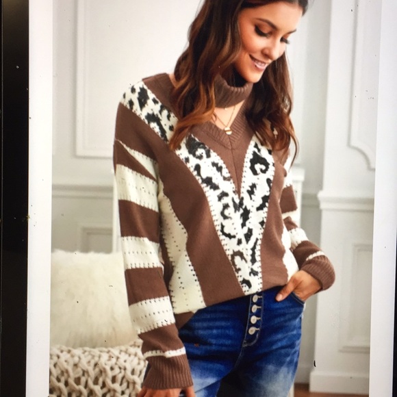 Beautiful Brown V Neck Sweater - Picture 4 of 4